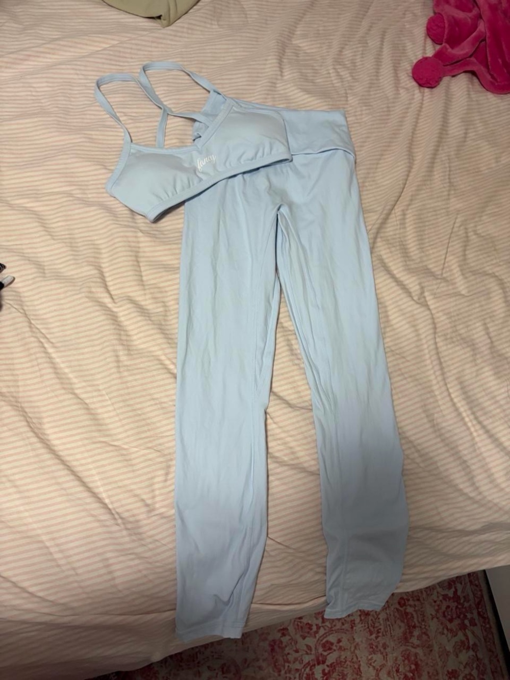 Shop Fancy D Light Blue High-Rise Leggings with Matching Strappy Sports Bra